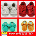 2015 Hot Sale factory sweet color bow and tassels sandals cow leather soft baby moccasins shoes